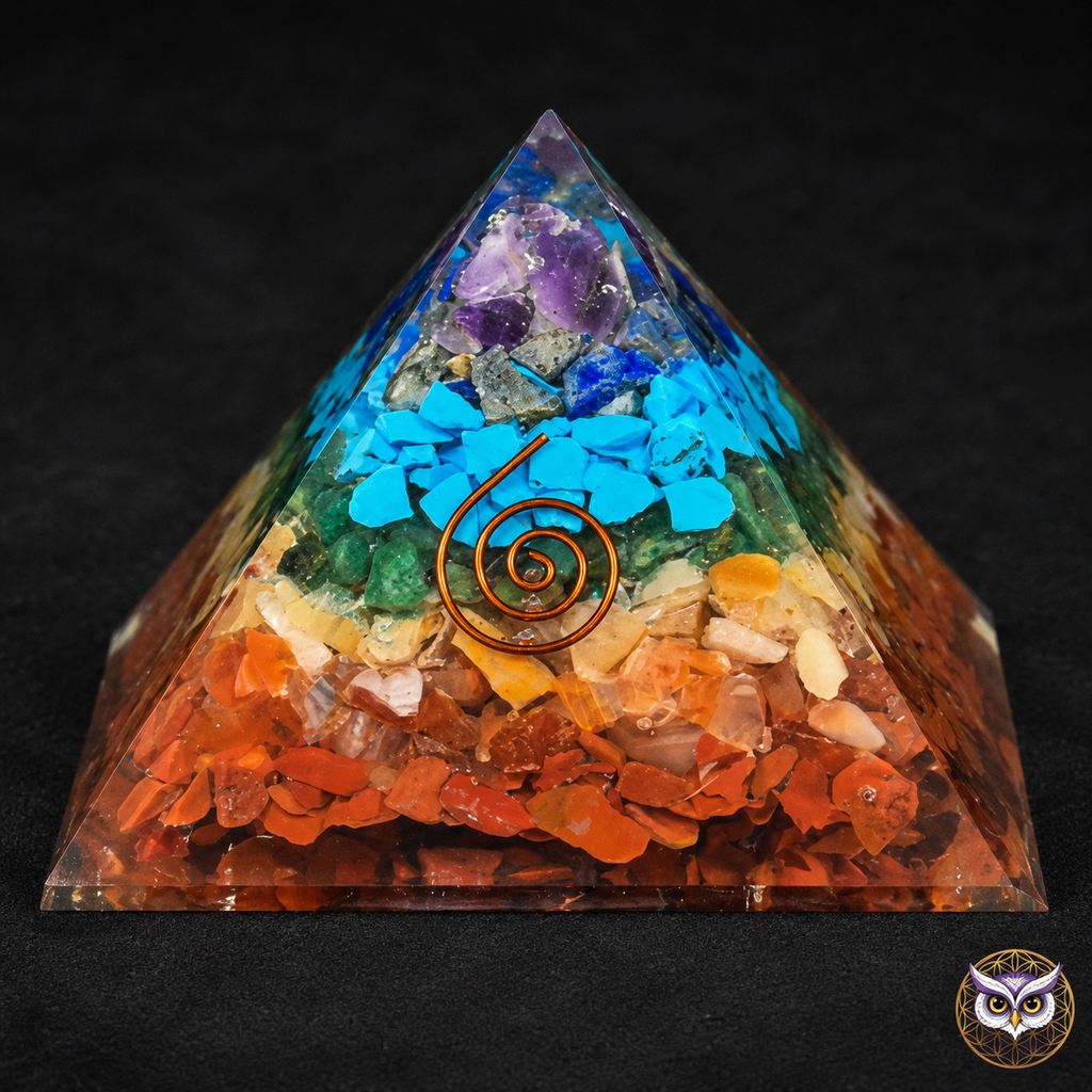 Pyramide 7 Chakras en Pierres Naturelles et Résine