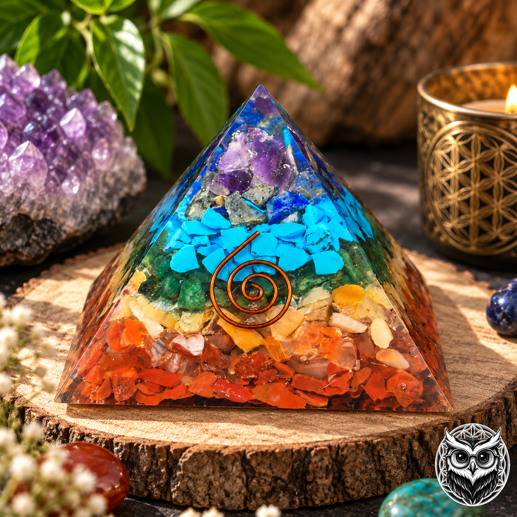 Pyramide 7 Chakras en Pierres Naturelles et Résine