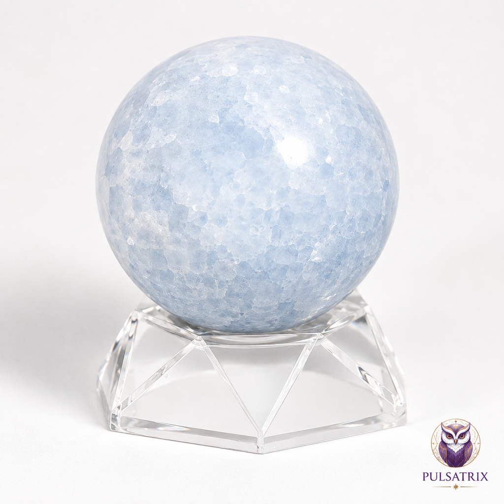 Sphère en Célestine avec Socle – Pierre Naturelle