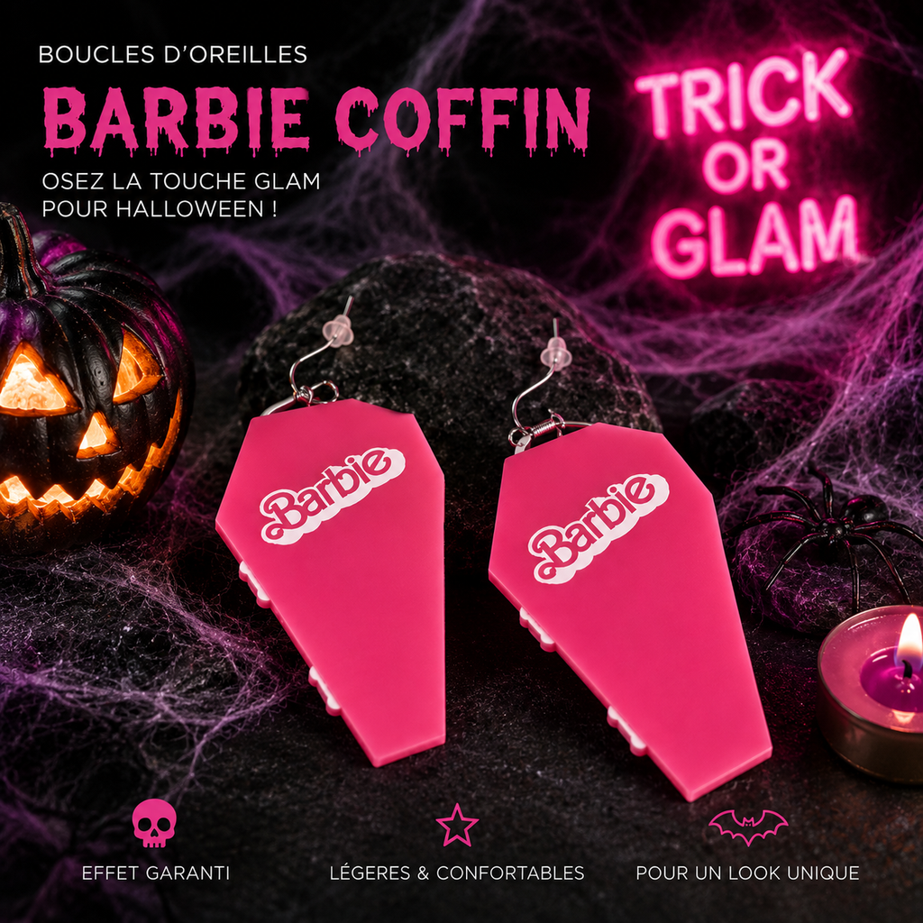 Boucles d’Oreilles Cercueil Rose – Accessoire Costume Glam