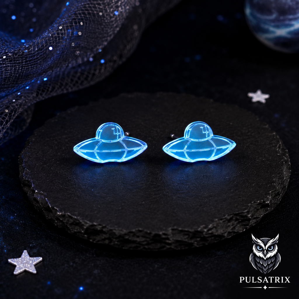 Boucles d’Oreilles OVNI Bleues – Accessoire de Costume Fantastique