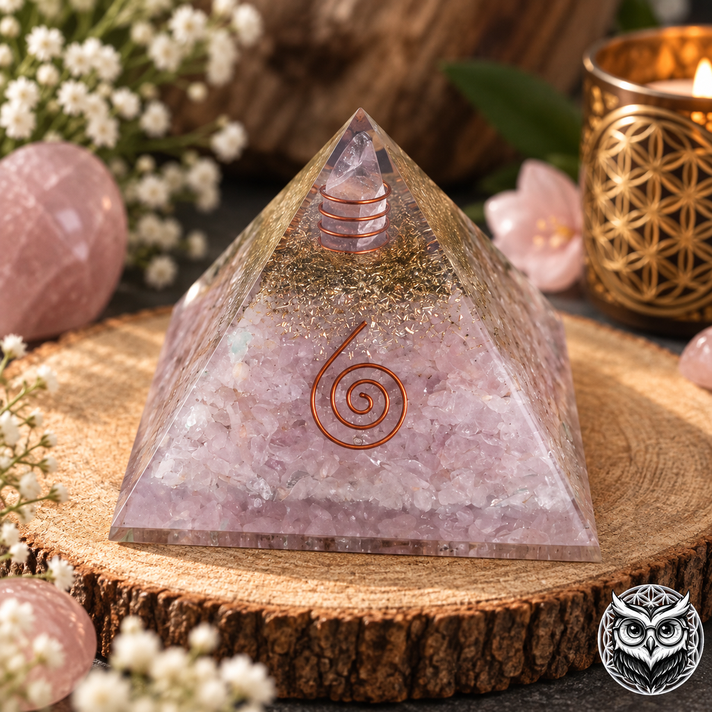 Pyramide Quartz Rose 7 cm – Orgonite en Pierre Naturelle