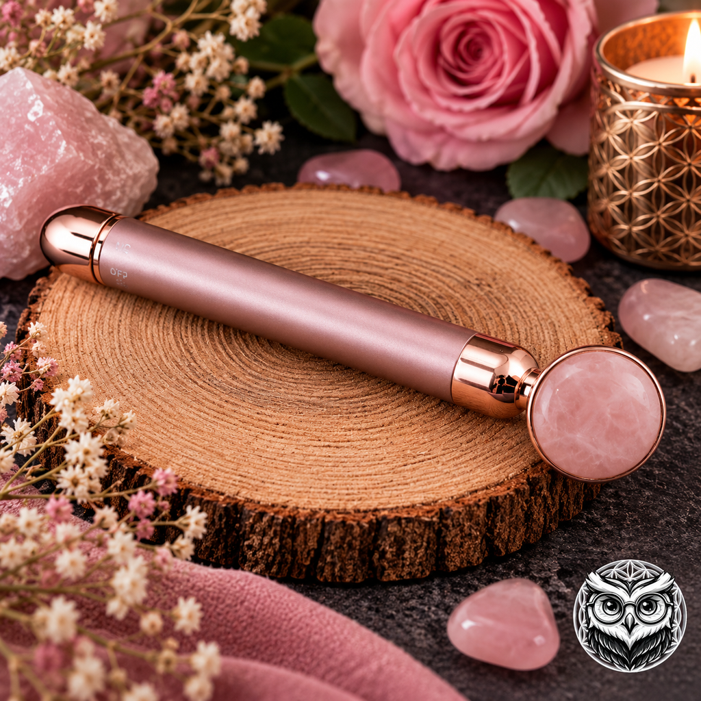 Roller vibrant en Quartz Rose – Massage du visage & Rituel Beauté