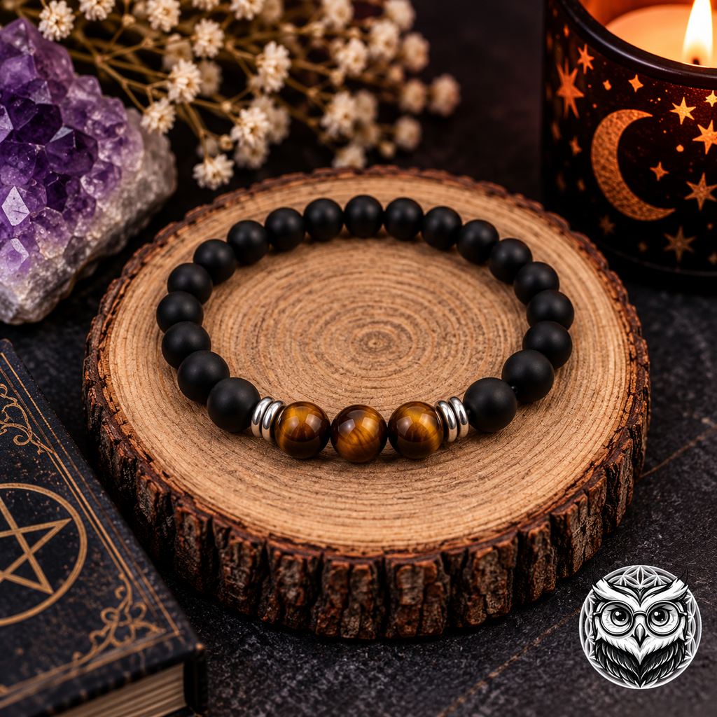 Bracelet Onyx dépoli & Œil de Tigre – Ancrage, Force & Élégance